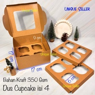 [Contains 10] Cupcake Box contains 4 KRAFT Chocolate 17x17x9 cm / Cupcake Box with 4 Holes Chocolate