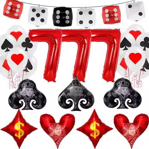 Casino Party Decoration Dice Balloon Lucky 7 Foil Balloon Latex Poker Balloons Casino Poker Party La