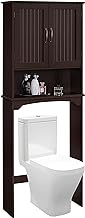Topeakmart Over The Toilet Storage Cabinet Bathroom Organizer with Adjustable Shelf &amp; Double Doors for Toilet, Home Space Saver Furniture, L24.5xW9xH66 Inches, Espresso