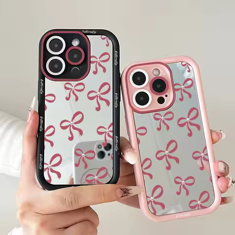 Red Bow-knot Luxury Makeup Mirror Case For Redmi 13C 13 14C 12 9T 10A A1 12C 9 9C 10C 9A A2 Note 11