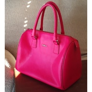 FURLA Boston Bag Pink Leather Handbag Purse Medium Italy