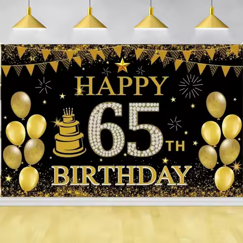Gold Balloon Happy Birthday Background 50th 65th Birthday Party Decoration Birthday Banner Hanging F