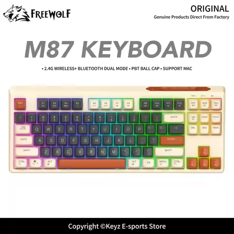 FREEWOLF M87 2.4G Bluetooth Dual Mode Wireless Keyboard PBT Ball Cap Rainbow Light 87 Keys Type-C Ch