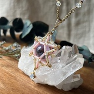 紫水晶球 可轉動 玻璃米珠x天然石 串珠吊墜 配寶石鏈