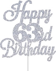Happy 63rd Birthday Cake Toppers Silver Glitter, Cheers to 63 Years Old Bday Decoration 63rd Anniver