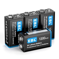 EBL 4 Pack 9V Lithium Batteries 1200mAh, Non Rechargeable 9V Batteries - High Performance 9 Volt Lit