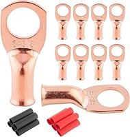 RED WOLF 10 Pack 8 Gauge x 3/8" Copper Wire Ring Terminals Connector Lug Battery Cable Ends Stud W/3
