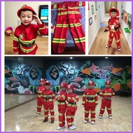 ✙ ◵ ▧ Fireman Costume for Kids Boys Girls Firefighter Career Uniform Work Role Play Suit Birthday G