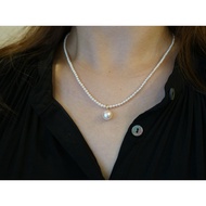 rare size 2.5mm akoya pearl strand necklace with detachable 8mm akoya pearl pendant, seawater pearl