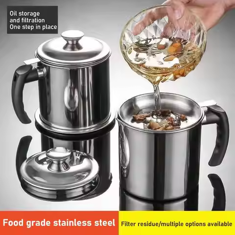1.4L/1.9L Oil Filter Pot Large Capacity 304 Stainless Steel Oil Pot Grease Keeper Storage Container 