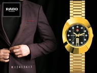 Velashop Rado Diastar Automatic นาฬิกาข้อมือสุภาพบุรุษราโด้ 11 พลอย สายทอง หน้าปัดดำ  รุ่น R12413613