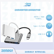 Zendly Type C To HDMI - Type C - USB 3.0 4 In 1 USB C Type C To HDMI 4K VGA USB Converter Cable 3 In