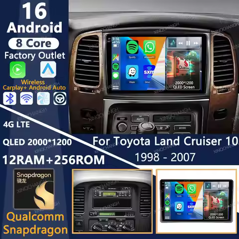 Android 16 Car Radio For Toyota Land Cruiser 10 J100 100 1998 - 2007 QLED Multimedia Stereo Video Pl