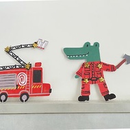 鱷魚消防員與消防車 紙娃娃 DIY紙玩偶明信片 兩張一組