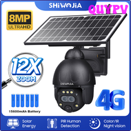 QUYPV SHIWOJIA 4K กล้องพลังงานแสงอาทิตย์8MP PTZ 12X ซูม4G Sim/wifi กล้องวงจรปิดกลางแจ้งติดตามแบบมนุษย์การมองเห็นได้ในเวลากลางคืนสี APITV กล้องโลหะ