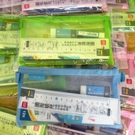 Medium Gauze Pencil Case+A Box Deli Hole Pen HB+1 Deli Graphic Soft Ruler+2 Pieces Cherry Blossom Ru
