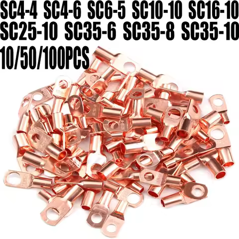 10/50/100pcs Copper Lug Ring Wire Connectors Bare Cable Electric Crimp Terminal SC6-5 SC10-10 SC16-1