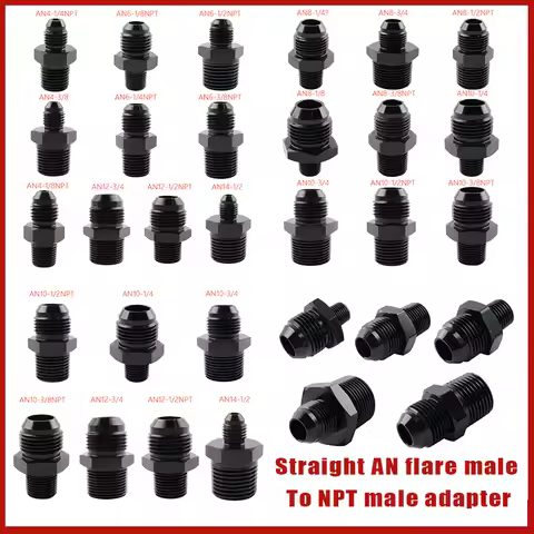 Black Straight AN Flare Male to NPT Male Adapter Thread Fuel Oil Air Hose Fitting Car Auto Accessori