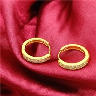 Original 18K Saudi Gold Pawnable Legit Thin Hoop Earrings Small Ear Buckles Jewelry Store Real Earings for Women Ladies Pure Real Gold Pawnable Transfer Leaf Ear Ring Buckle Earring Female 18k Temperament Small Round Frosted Vintage ​Sand Korean Style