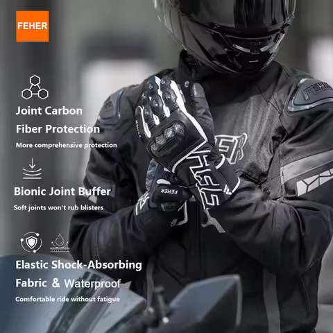 FEHER Winter Motorcycle Gloves Waterproof Touchscreen Leather Keep Warm Finger Joint Carbon Fiber De