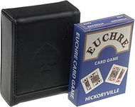 Hickoryville Euchre Playing Cards - 2 Euchre Decks in 1 Box Bundled with Black Leather Storage Case
