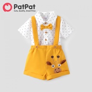PatPat Baby Boy 2pcs Polka Dots Bowknot Shirt and Giraffe Print Overall Shorts Set