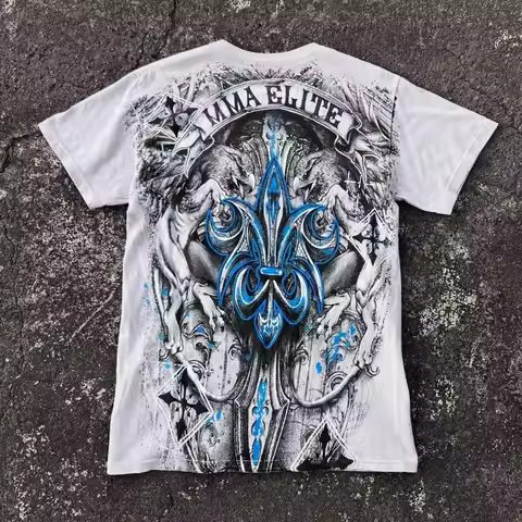 MMA Elite Y2K Aesthetic Blue Iris Flower Digital Print T Shirt Unisex Streetwear Cotton Oversized Te