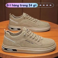 -Sneakers with Stitched Sole 3cm High, Easy to Match - Black / Khaki