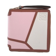成色極佳的 Loewe Puzzle 2019 年ブラウン、粉紅色和象牙色皮革圓形拉鍊錢包 0951 [二手] LOEWE