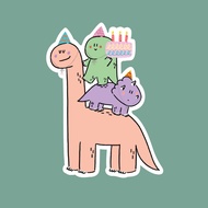 Jurawrsic Waterproof PVC die-cut Sticker Size 5.5x7.3cm. Dinosaur Birthday Friend Cake Celebration G