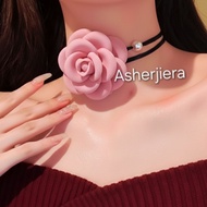 Asher Jiera Handmade Choker rose fabric satin velvet soft not shiny 7cm, scarf necklace flower tie