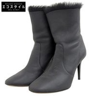 รองเท้าบูทหนังและขนเฟอร์แบบมีซิปด้านหลัง สำหรับผู้หญิง แบรนด์ Jimmy Choo สีดำ ไซส์ 35