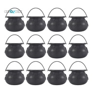 12Pcs Mini Black Cauldron with Handle Halloween Mini Witch Cauldron Halloween Pot Candy Holder for H