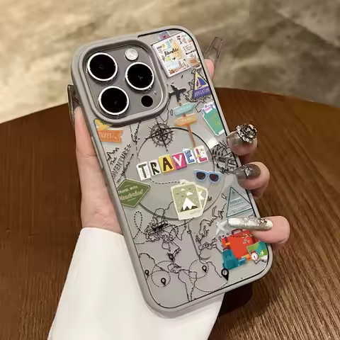 Creative Travel Route Landmark Graffiti Patchwork Design Case For iPhone 17 16 15 1 4 13 12 Pro Max 