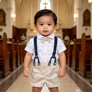 Clothes for New Born Baby Set White Bodysuit with Suspenders Shorts Christening Boss Baby Outfit