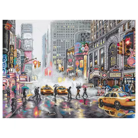 Amishop Counted Cross Stitch Kits, New York A Bustling City, Rainy Street, LETI L8012, Gold Collecti