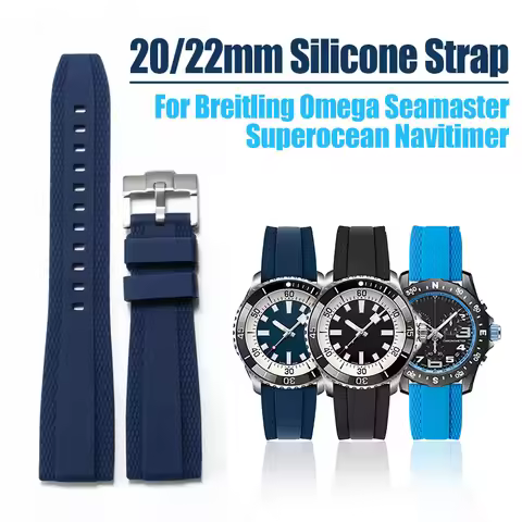 20mm 22mm Silicone watch Strap for Breitling Omega Seamaster Superocean Navitimer Watchband Soft Wat