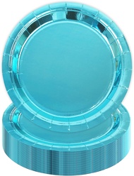 50PCS Blue Paper Plates, Foil Purple Cake Dessert Plates Glitter Tableware Party Supplies for Dinner