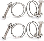 4 Pcs Double Wire Hose Clips Adjustable 304 Stainless Steel Hose Clamps Pond Hose Joint to Fit 13-16