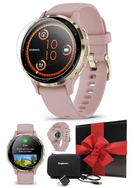 Garmin Venu 3S (Soft Gold/Dust Rose) Fitness GPS Smartwatch Gift Box Bundle - AMOLED Touchscreen, 10