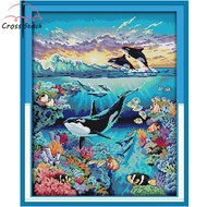 Cross Stitch Complete Set Underwater World Joy Sunday Stamped Counted Cloth Printed Unprinted Aida Fabric 11CT 14ct Needlework Handmade Embroidery Home Room Decor