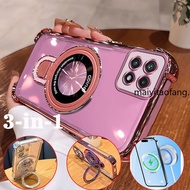 [3 in 1]Case for honor x6b x8b x8a 5g TPU Plated U Bracket Four Corner Transparent Shockproof Phone 