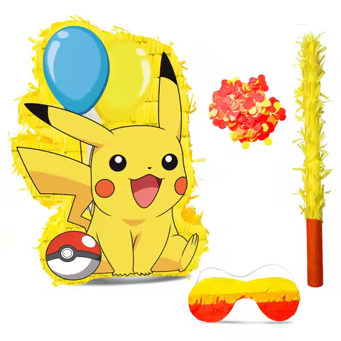 Pokemon Themed Pinata,4pcs Pokemon Pinata Set-14"Pokemon Pinata,Pokemon Party Pinata Stick Eye Mask 