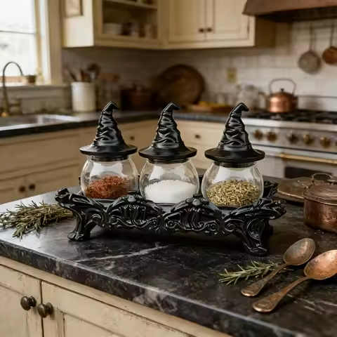 Creative Glass Apothecary Spice Jar Set Witch Hat Lid Gothic Style Witch Spice Jar Vintage Spice Con