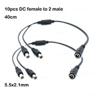 10pcs 0.4M 40cm DC 12v 1 Female to 2 Male Splitter 2 way Plug connector Cable 24awg 2A 5.5mm*2.1mm D