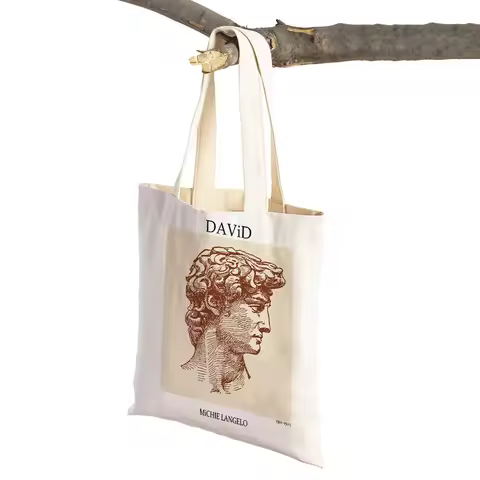Vintage David Milo Athena Statue Abstract Woman Shopping Bags Folding Canvas Nordic Travel Tote Hand