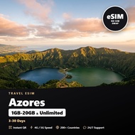 Azores Travel eSIM 1GB-20GB & Unlimited 3-30 Days Prepaid Internet Plan