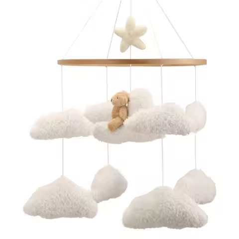 Teddy Bear on Cloud Boucle Baby Crib Mobile Neutral Nursery Cloud Mobile