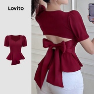 Lovito Elegant Blouse Ruffle Hem Spring/summer Claret Blouse for Women L165ED633 Lovito Blaus Elegan