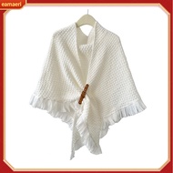 Autumn Winter Knitting Shawl with Tassel Decoration Solid Color Triangle Scarf with Buttons Thickene